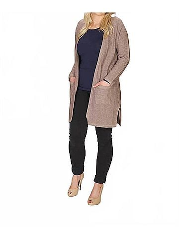 Papillon Long Sleeve Knit Cardigan in Tan (view 2)