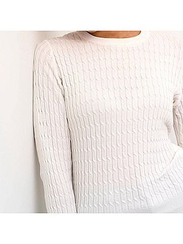 KAFFE Kasilla Cable Knit Regular Fit Pullover Sweater in Chalk White (view 2)