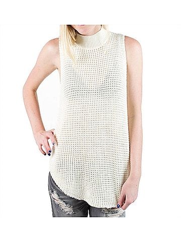 Minkpink Women Bittersweet Chunky Wool Mock Neck Tunic Sweater Top in White (view 2)