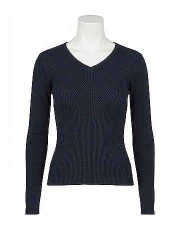 Lyssé Adette V-Neck Ribbed Longsleeve Sweater in Midnight (view 1)