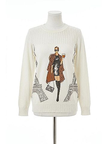 Frank Lyman Design Fashionable Lady In Paris Graphic Pullover Sweater in Off White (view 1)