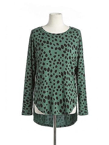 Papillon Spotted Step Hem Stretchy Sweater in Sage (view 1)