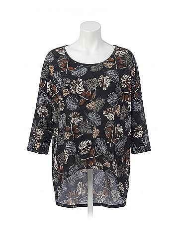 Papillon Leaf Print High Low Sweater in Black (view 1)
