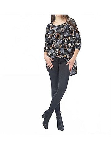 Papillon Leaf Print High Low Sweater in Black (view 2)