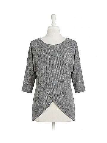 Papillon Textured Layered Sweater With Zip Details in Grey (view 1)