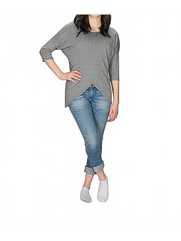 Papillon Textured Layered Sweater With Zip Details in Grey (view 2)