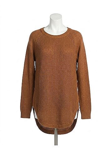 Papillon Long Sleeve Sweater With Zip Side in Brown (view 1)