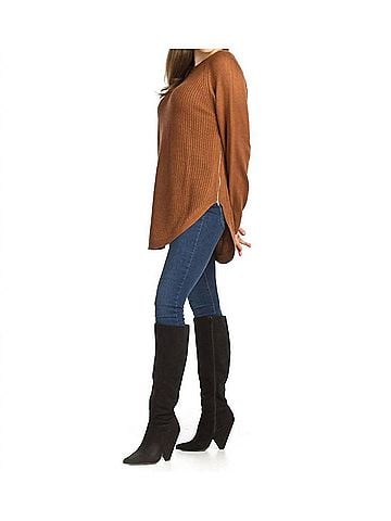 Papillon Long Sleeve Sweater With Zip Side in Brown (view 2)