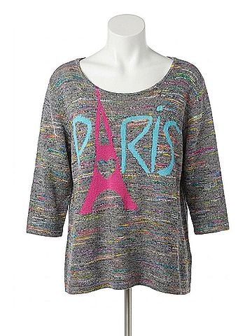 Angel Paris Melange Back Button Sweater in Gray Multi (view 1)