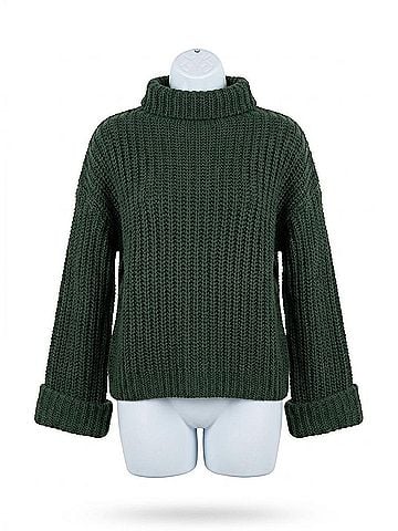 525 America Vida Chunky Turtleneck Shaker Pullover Sweater in Gree (view 1)