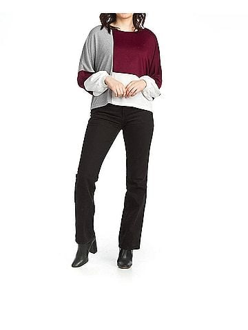 Papillon Balloon Sleeves Color Blocked Sweater in Wine/ Grey (view 2)