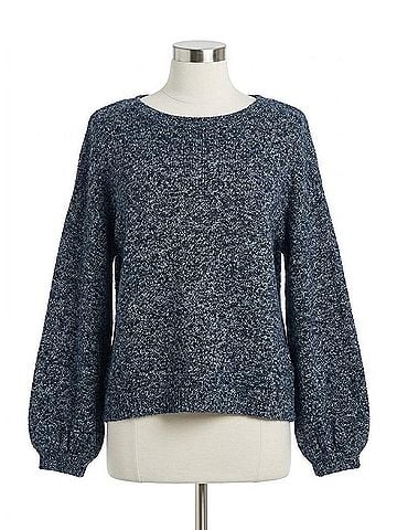 Papillon Heathered Texutred Knit Crop Sweater Top in Heather Grey (view 1)