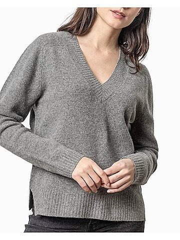 Lilla P Felted Easy V-Neck Sweater in Charcoal (view 2)