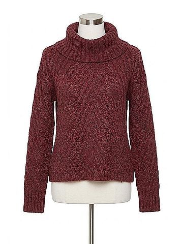 Charlie B Cowl Neck Diagonal Cable Sweater in Red (view 1)