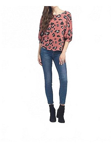 Papillon Leopard Print Dolman Sleeve Sweater in Pink (view 2)