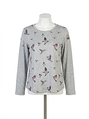 Papillon Bird Print Sweater in Grey (view 1)