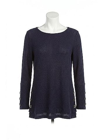 Papillon Button Detail Waffle Top in Navy (view 1)
