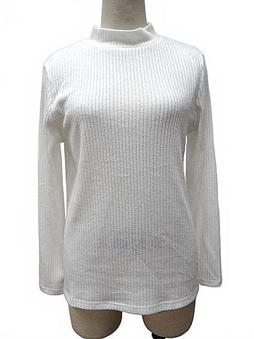 Papillon Women's Ribbed Mock Neck Sweater in Ivory (view 2)