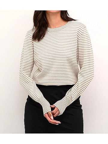 KAFFE Kanala Round Neck Tight Knit Pullover in Chalk Grey (view 2)