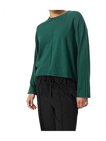 Soaked Spina Boxy Fit Tight Knit Pullover Sweater in Rain Forest (view 2)