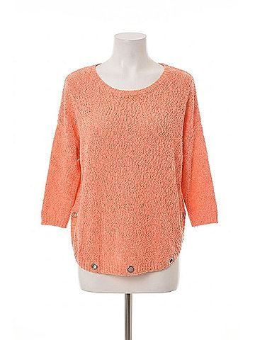 French Kyss Natalie Grommet Crochet Poncho in Peach (view 1)