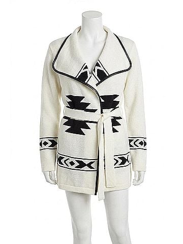 Papillon Global Design Belted Cardigan in White/Black (view 1)