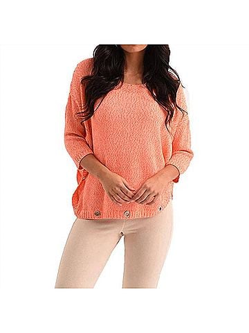 French Kyss Natalie Grommet Crochet Poncho in Peach (view 2)
