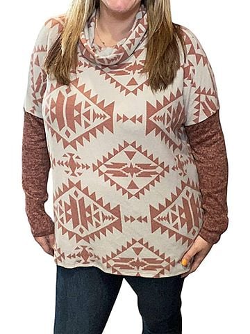 Honeyme Aztec Cowlneck Sweater in Rust (view 2)
