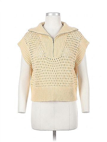 Mystree Fishnet Zip-Up Sweater Top in Butter (view 1)