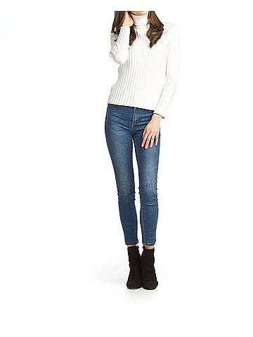 Papillon Ribbed Turtle Neck Top in White (view 2)