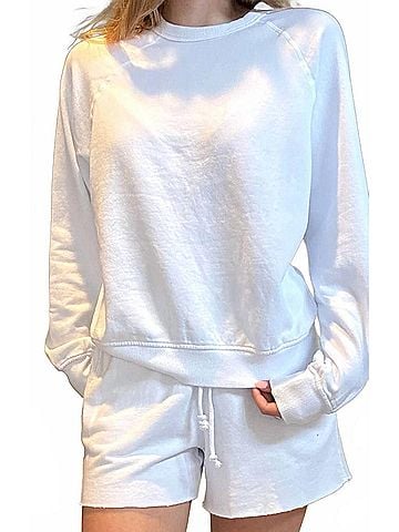 Bobi Classic Raglan Pullover Sweater in White (view 2)