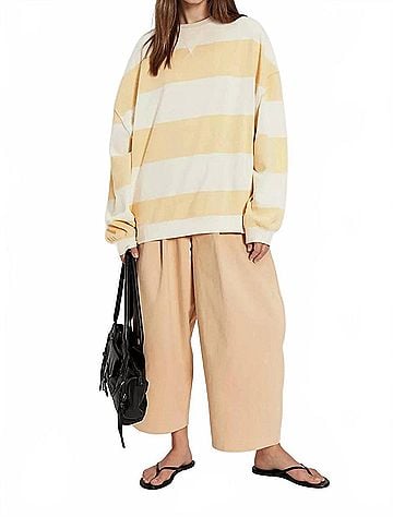 Free People We The Free Classic Striped Oversized Crewneck Sweater in Apricot Combo (view 2)