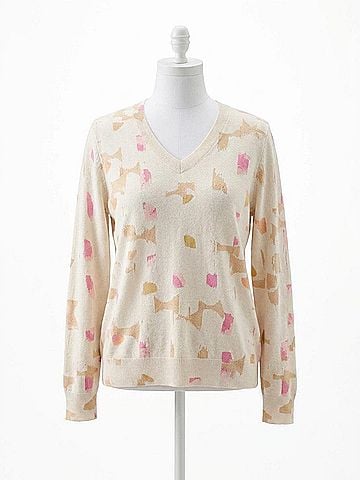 Nic + Zoe Meline Mod Mix V-Neck Sweater in Cream Multi (view 1)