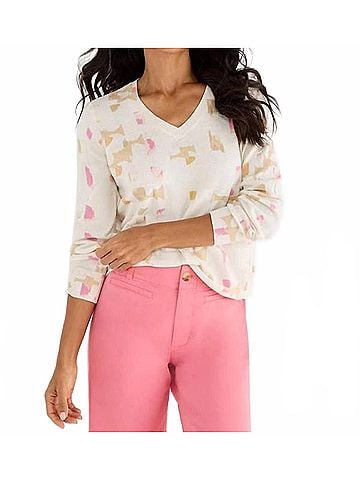 Nic + Zoe Meline Mod Mix V-Neck Sweater in Cream Multi (view 2)