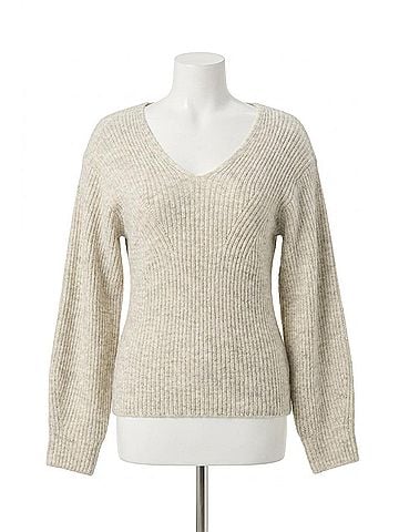 Soaked Rakel V-Neck Rib Knit Pullover in White Grey Melange (view 1)