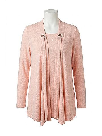 French Kyss Nikki Kashmira Grommet Open Cardigan in Peach (view 1)