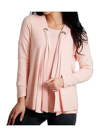 French Kyss Nikki Kashmira Grommet Open Cardigan in Peach (view 2)