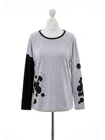 Angel Splatter Color Block Crew Neck Sweater in Frost Combo (view 1)