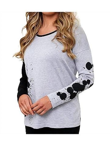Angel Splatter Color Block Crew Neck Sweater in Frost Combo (view 2)