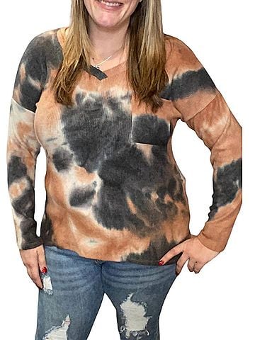 Honeyme Ribbed Sweater in Charcoal/Rust (view 2)