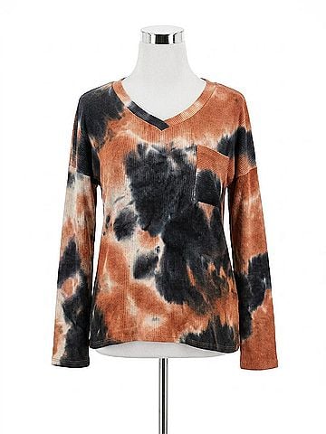 Honeyme Ribbed Sweater in Charcoal/Rust (view 1)