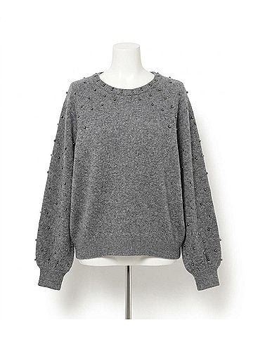 ESQUALO Suzette Ragland Sleeve Pearls Sweater in Dark Grey Melange (view 1)