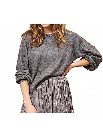 ESQUALO Suzette Ragland Sleeve Pearls Sweater in Dark Grey Melange (view 2)