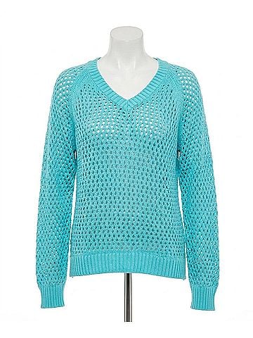 French Kyss Crochet V-Neck Top in Aqua (view 1)