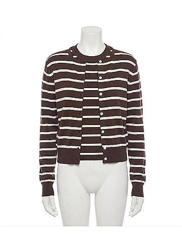 Karen Kane Simone Stripe Cardigan Sweater in Chocolate (view 1)