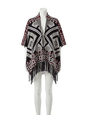 French Kyss Hannah Tassel Poncho in Black/Red (view 1)