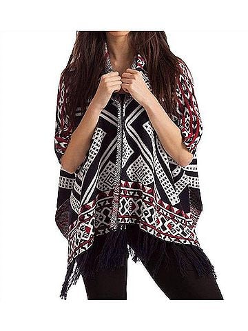 French Kyss Hannah Tassel Poncho in Black/Red (view 2)