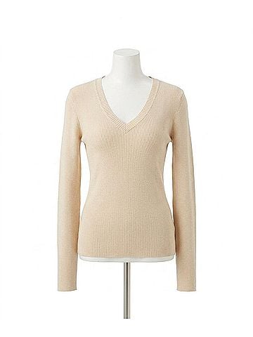 Karen Kane Rhea Ribbed V-Neck Sweater in Antique Cream (view 1)