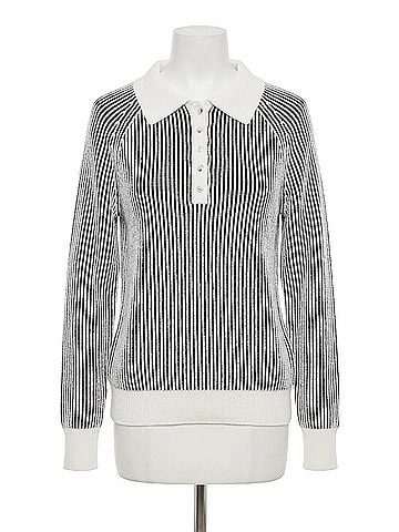 525 America Plaited Johnny Collar Pullover in Chalk Multi (view 1)