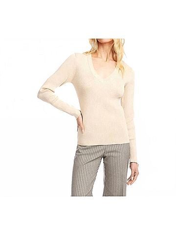 Karen Kane Rhea Ribbed V-Neck Sweater in Antique Cream (view 2)